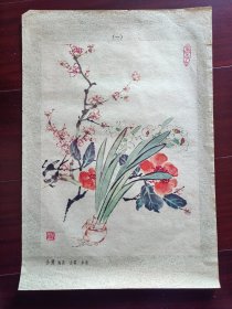 1963年年画四条屏《二十四番花信风》，剪成八张