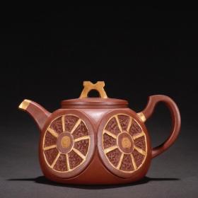 旧藏 老紫砂 钱币纹茶壶。