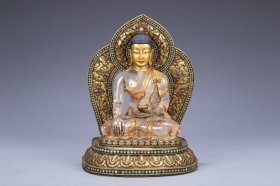十八世纪 藏传 老水晶配铜鎏金药师佛造像