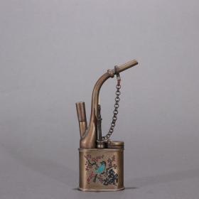 民国时期-老铜“喜上眉梢”水烟壶。