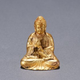 旧藏 铜鎏金释迦牟尼佛坐像
