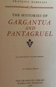 The Histories of Gargantua and Pantagruel   巨人传  英译本   五卷合一本 （拉伯雷《巨人传》最好的版本）  富兰克林真皮装订 、封面烫金图案  书口三面刷金 无酸纸印刷 精美插图