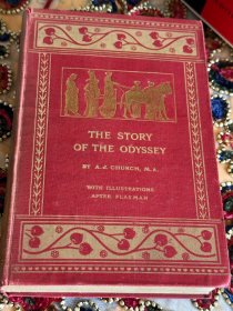 The Story of the Odyssey Fifth Edition 奥德赛的故事 漆布面精装 书脊、封面烫金图案 Flexman 线型插图 1914 年老版书