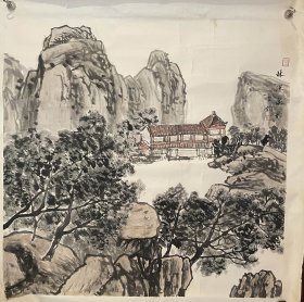 书画家李钧老师山水作品 林深泉韵（已托画片）商品尺寸：69公分×68公分