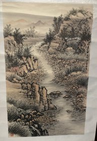 台湾著名画家张福英老师手绘山水作品（已裱片）商品尺寸：75公分×47公分