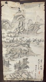 画家朱林老师手绘作品山中一夜雨（软画片损坏）商品尺寸：96公分×50公分