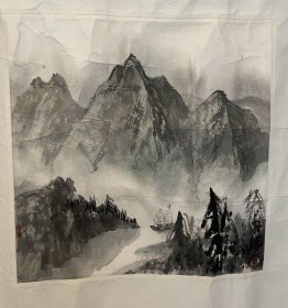 画家徐翔老师手绘山水作品（已裱画片）商品尺寸：30公分×30公分
