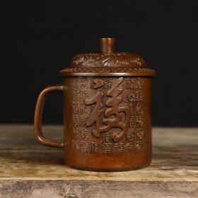苏工纯铜福寿龙凤茶杯