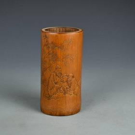 竹雕西厓玉川品茶笔筒