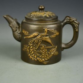 旧藏回流铜鎏金龙凤呈祥盖杯