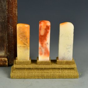 旧藏回流老古玩古董老印章老寿山石芙蓉【吴俊吴昌硕】山水人物三件套印章 手工雕刻石篆刻功力深厚