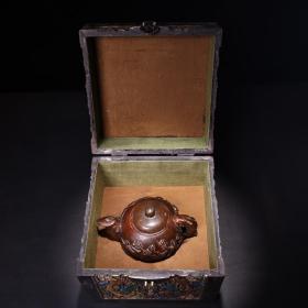 旧藏回流珍品旧藏收牛角雕刻酒壶一把配老浮雕彩绘盒