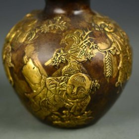 旧藏回流铜鎏金多子多寿罐