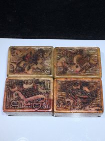 旧藏回流老皮壳印章老印章一套寿山石名家福厂四枚细线工艺琴棋书画花押印章【成套收藏价值更高】藏品为藏家早期旧藏，造型美观独特