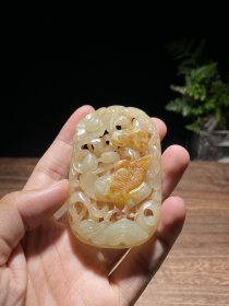 明 和田玉籽料花鸟嵌饰