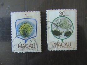 澳门1987年S17澳门扇画邮票信销散两枚