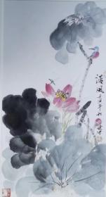 【精品国画荷花系列】清风徐来 画家蔡建中 现为中国美术家协会会员，中国高级工艺美术师，国家一级美术师，嘉兴第一任画院院长（真迹保真）