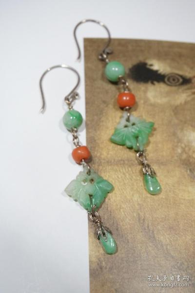 。【碧露凝春】老翡翠花片设计耳环