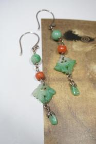 。【碧露凝春】老翡翠花片设计耳环