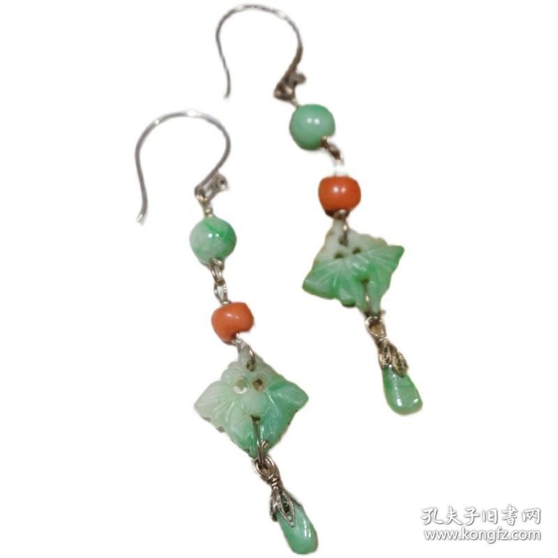 。【碧露凝春】老翡翠花片设计耳环