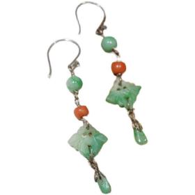 。【碧露凝春】老翡翠花片设计耳环