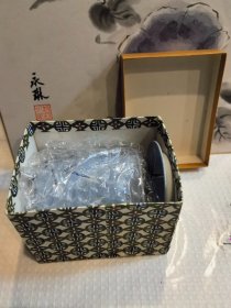 日本购回：日本清水烧茶道具，手绘竹子茶道盖杯，主人杯，汤吞，底部青花款，不认识，瓷质细腻，做工精细，全新有原盒