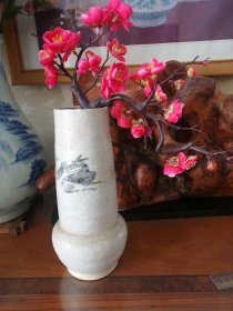 日本购回：日本古窑，粗陶柴烧窑变手绘三鹿花入，花瓶，花器，底款在铭，高26，很重2.25斤