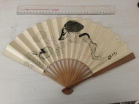 日本购回：怀袖雅物 日本折扇、扇子一把 、一面绘画， 另一面空白  （老扇子。竹子扇骨特殊）