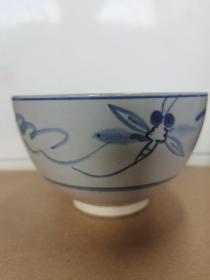 日本购回：日本高级茶道具，青花手绘蜻蜓、清水烧抹茶碗（底部有款）