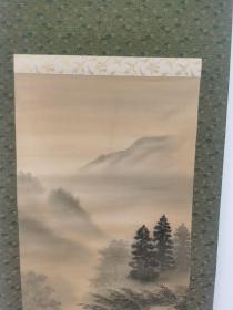 日本回流字画  ：原装旧裱  、直彦绢本山水人物画作 （直彦款）品相完美