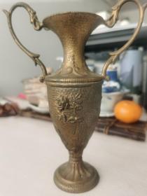 日本购回：昭和早期--铜合金镀金浮雕花卉奖杯