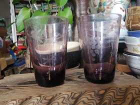 日本购回：日本江户酒红色硝子切子水晶杯、茶道具、酒具、清酒杯、冷茶杯（2个）