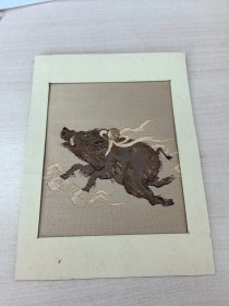 日本购回：日本古美术，西阵织金银丝帛纱生肖猪 镜框画、正绢、 织锦、版画.