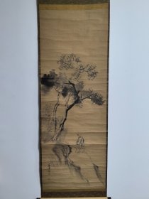 日本回流字画  ： 日本哲学大师、画圣皆川淇园作纸本《淡墨人物画 》明治时期大儒皆川愿，原装裱实木轴头+原抽拉木盒，木盒非常精致，约清中期手绘大师作品，百年以上老字画，非常值得收藏