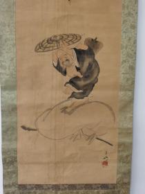 日本回流字画  ：布袋和尚--原装绢本绫裱 日本名家翠峰手绘布袋和尚 、绘画精美、老字画