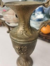 日本购回：昭和早期--铜合金镀金浮雕花卉奖杯