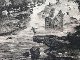 1842年巨幅原创蚀刻铜版画《堂吉诃德和桑丘·潘沙进入黑山》—“印象派”一词的创造者，法国版画家、画家和剧作家路易斯·勒罗伊(Louis Leroy,1812 - 1885年)作品 裱贴法制作 纸张尺寸66.6厘米X52.2厘米