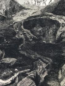 1842年巨幅原创蚀刻铜版画《堂吉诃德和桑丘·潘沙进入黑山》—“印象派”一词的创造者，法国版画家、画家和剧作家路易斯·勒罗伊(Louis Leroy,1812 - 1885年)作品 裱贴法制作 纸张尺寸66.6厘米X52.2厘米