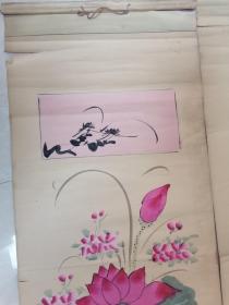 清代矿物颜料彩绘精品八宝牡丹/荷花条幅一对(170/X36.5CM/惜无款无题名)