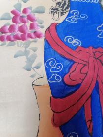 清代矿物颜料彩绘精品八宝牡丹/荷花条幅一对(170/X36.5CM/惜无款无题名)