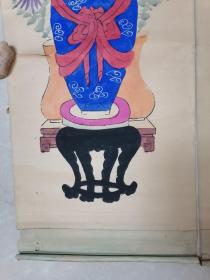 清代矿物颜料彩绘精品八宝牡丹/荷花条幅一对(170/X36.5CM/惜无款无题名)