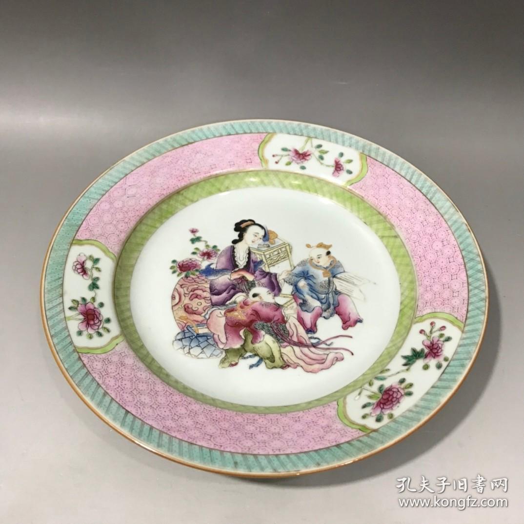点击查看原图 回流粉彩三娘教子盘,