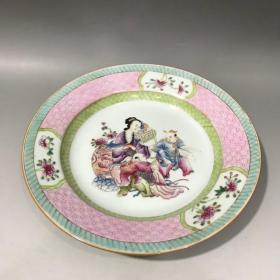 回流粉彩三娘教子盘,