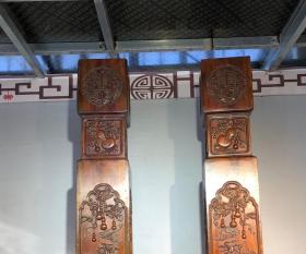 旧藏 黄花梨高浮雕麒麟风水柱原木，