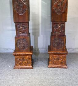 旧藏 黄花梨高浮雕麒麟风水柱原木，