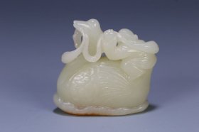 旧藏 和田玉籽料童子戏鹅雕件