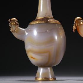 旧藏 老玛瑙包金净瓶一对