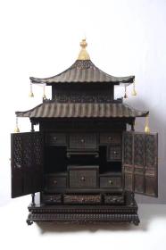 清 紫檀宫殿形双开门文房盒
