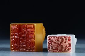 民国,寿山田黄、和田玉印章2件一组