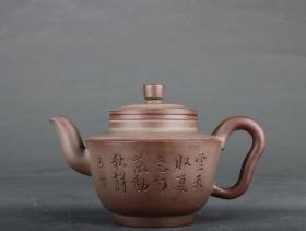 清代：吴玉亭 诗文刻绘碗灯紫砂壶。